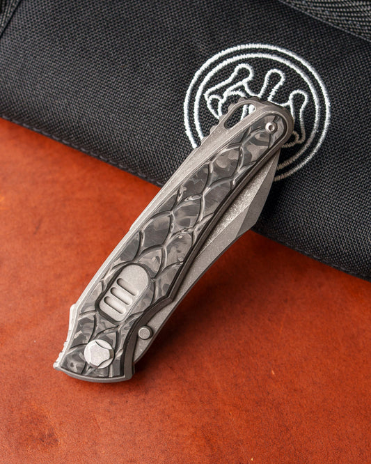 Hawk Knives Talon AUTO - Dragon Scale Textured Black Ops Marble Carbon Fiber Handle Inlay - Darkwashed M390 Blade
