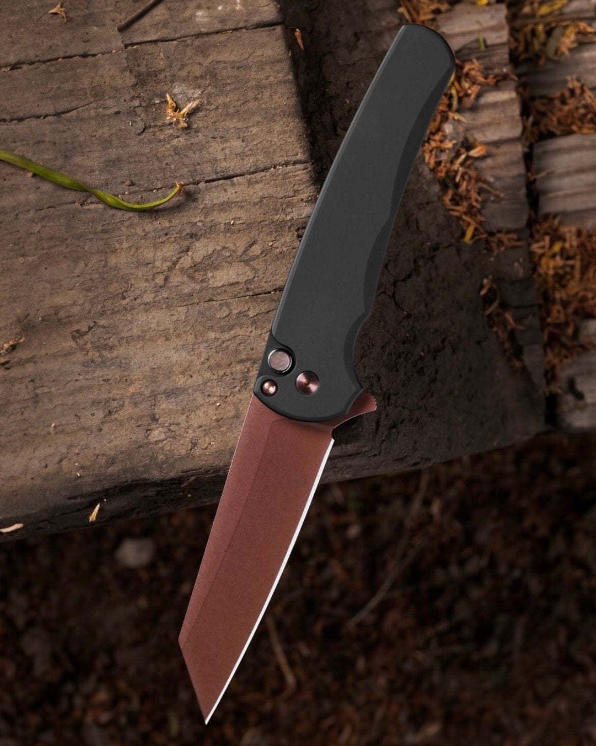 Pro-Tech BSA26.Malibu.1 Blade Show Atlanta 2026 Exclusive Malibu - Black Handle - Copper Rose PVD Reverse Tanto Magnacut Blade - Copper Rose Hardware - Black Lip Pearl Button /200