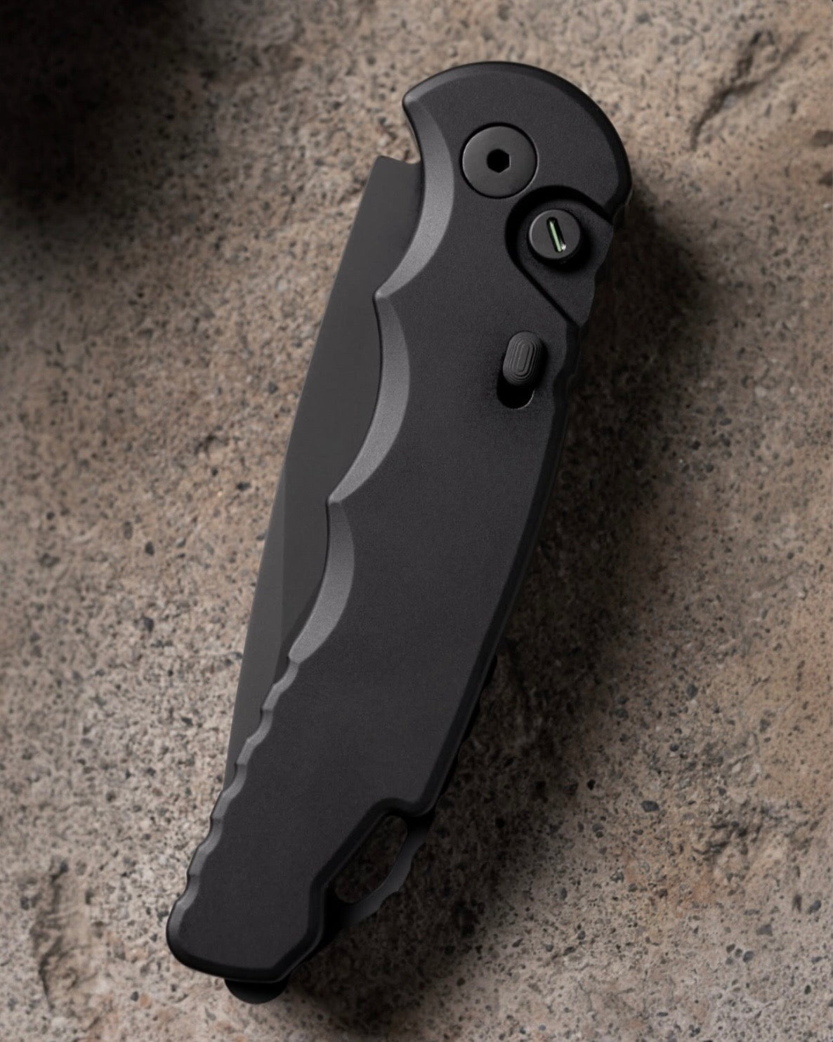Pro-Tech T503.Operator TR-5 OPERATOR EDITION AUTO  - Black Handle - Sterile Black DLC S35VN Blade - Secondary Slide Safety - Tritium Push Button
