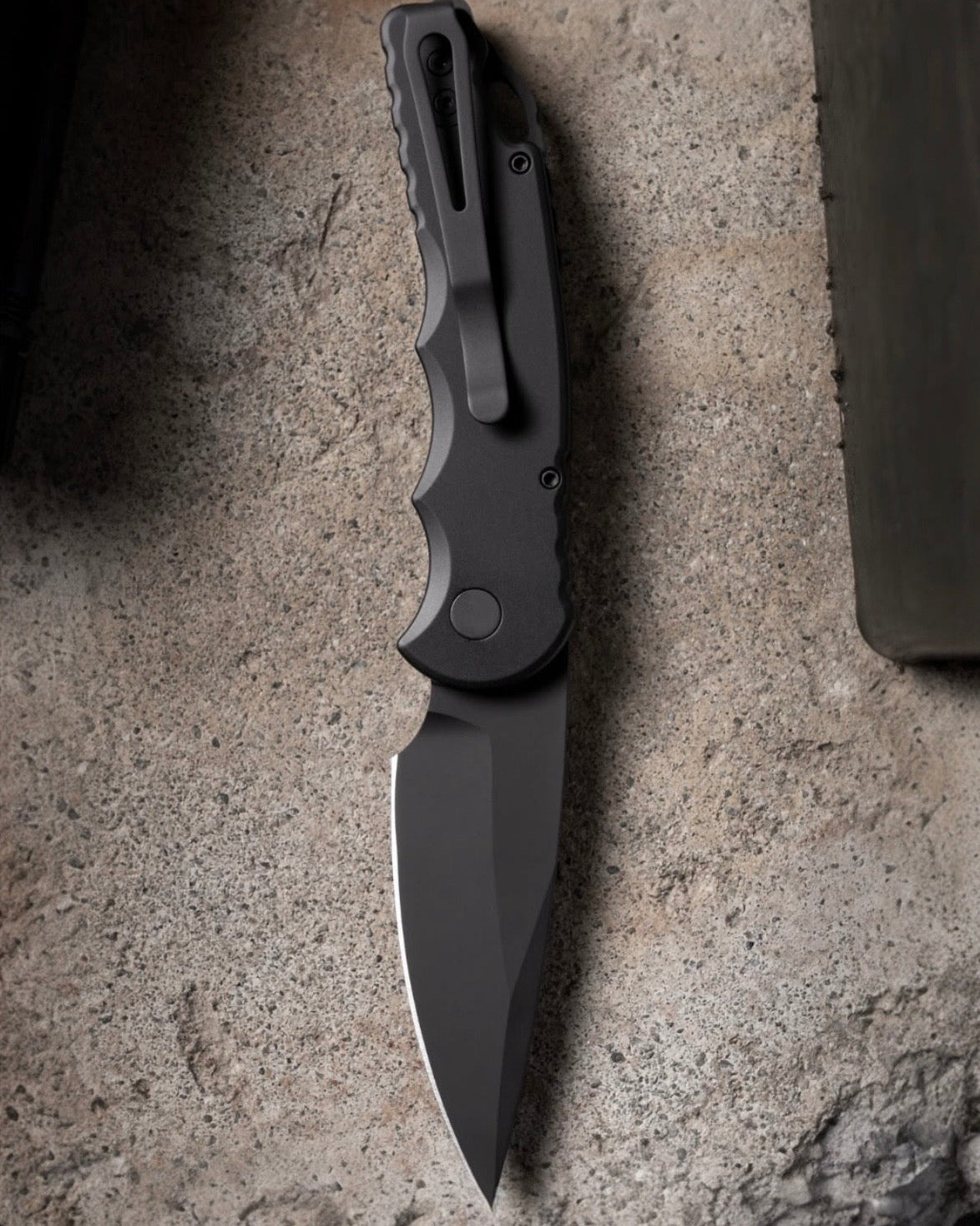 Pro-Tech T503.Operator TR-5 OPERATOR EDITION AUTO  - Black Handle - Sterile Black DLC S35VN Blade - Secondary Slide Safety - Tritium Push Button