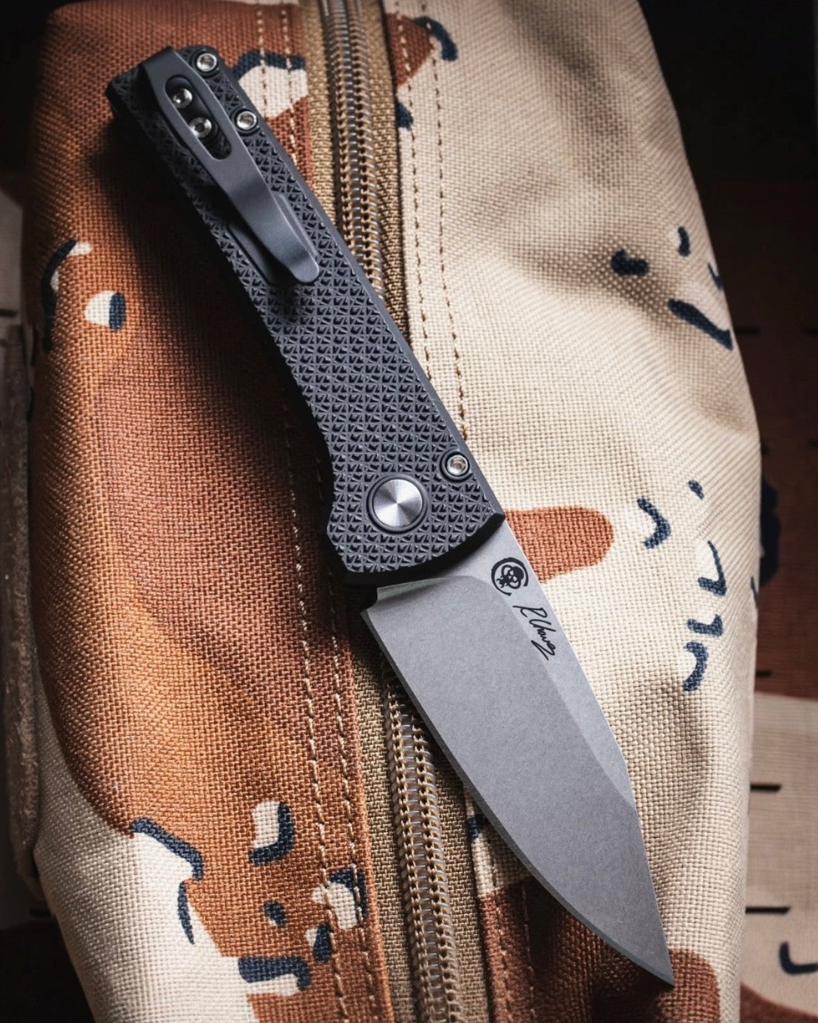 Pro-Tech x Chaves BST26.Scapegoat.1 Blade Show Texas 2026 Exclusive Scapegoat Auto - Black Carbide Textured Handles - Stonewash MAGNAMAX Blade - Abalone Button /120