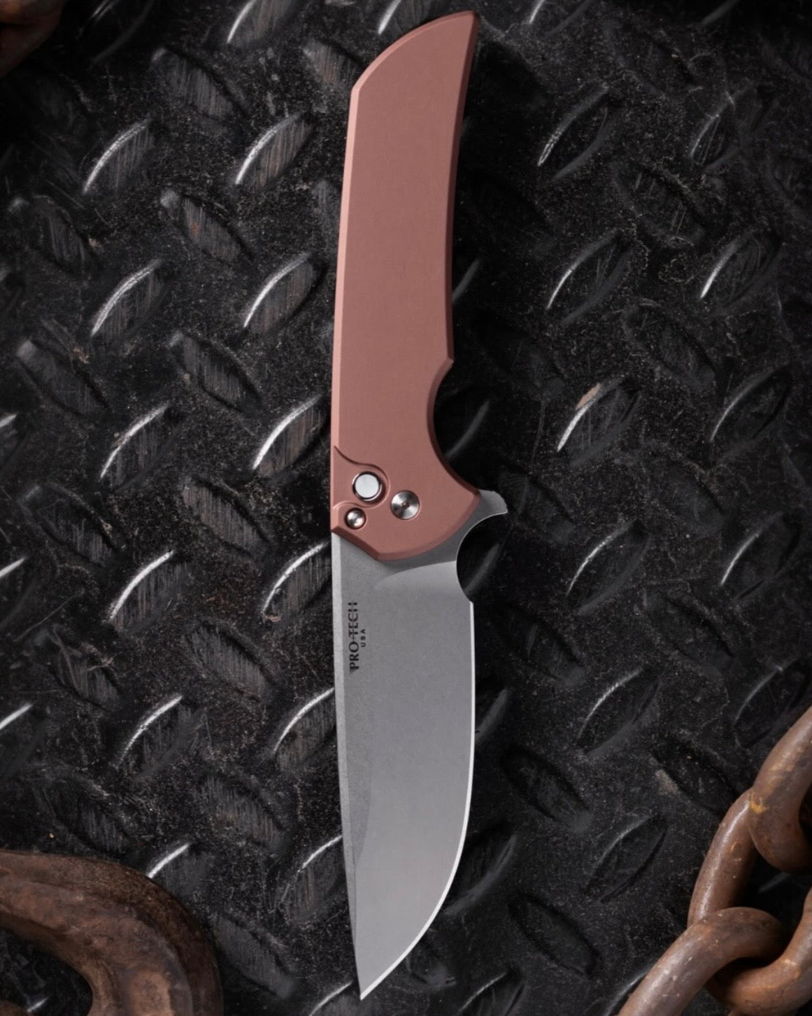Pro-Tech BSA26.Mordax.1 Blade Show Atlanta 2026 Exclusive Mordax - Solid Brown Handle - Stonewash Magnacut Blade - White Pearl Push Button - Polished Clip /100