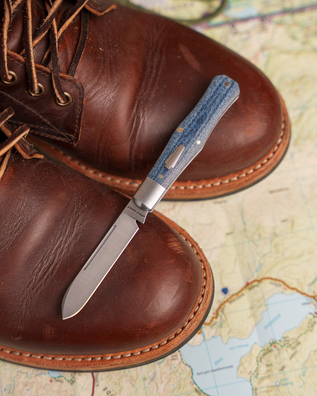 Jack Wolf Knives GATEWAY COFFIN - VIBE DENIM LINEN MICARTA