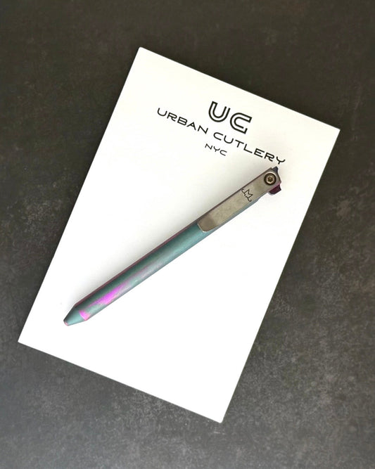 Maverick Customs Flipper Universal Pen - 80s "Road Rash" Ti - Timascus Flipper - Milled Ti Clip