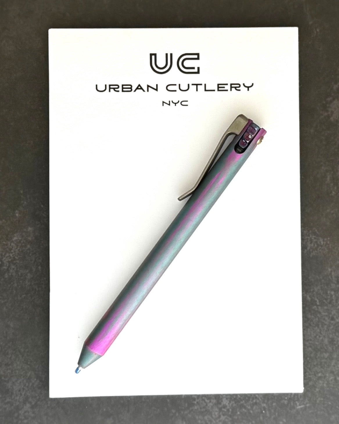 Maverick Customs Flipper Universal Pen - 80s "Road Rash" Ti - Timascus Flipper - Milled Ti Clip