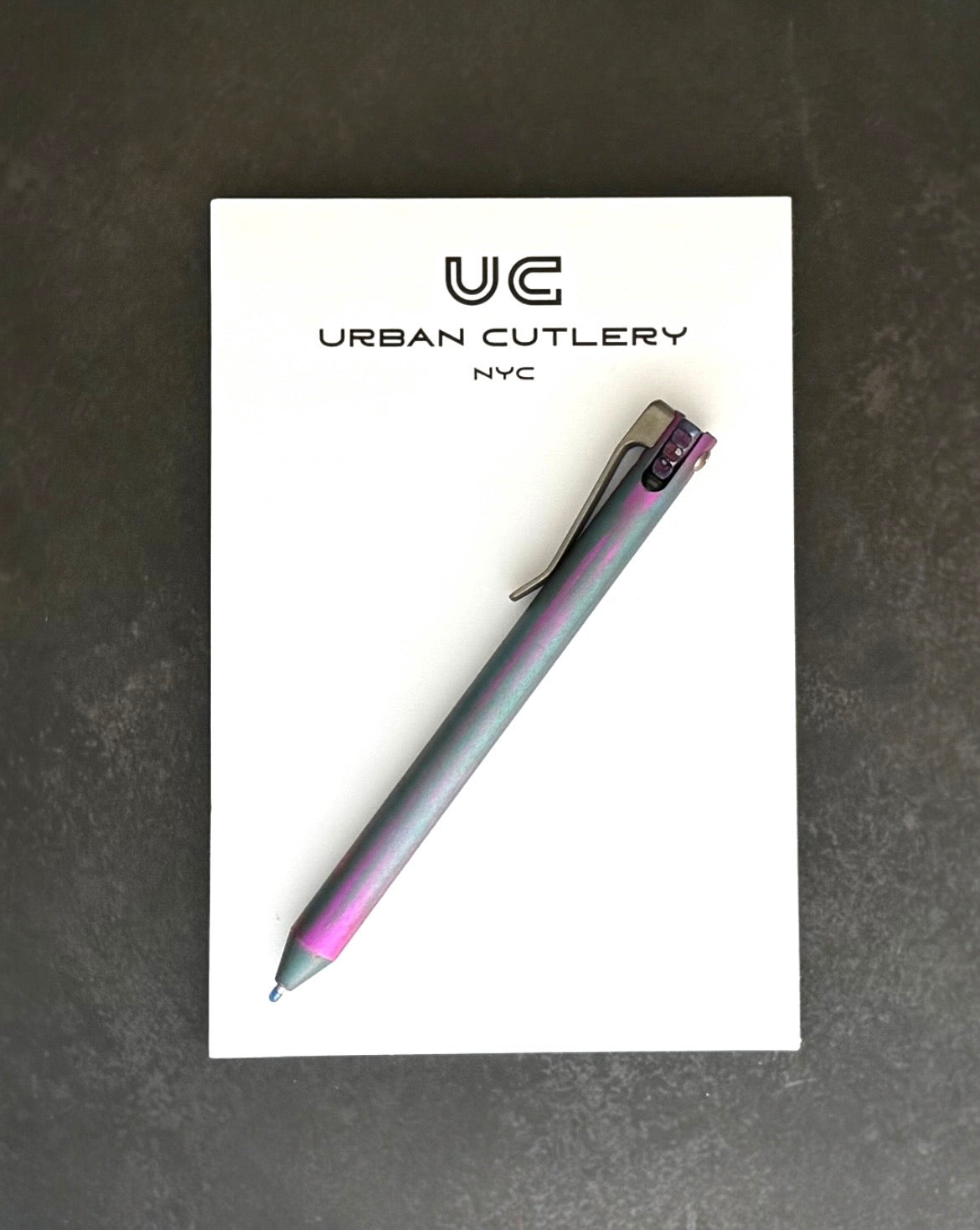 Maverick Customs Flipper Universal Pen - 80s "Road Rash" Ti - Timascus Flipper - Milled Ti Clip