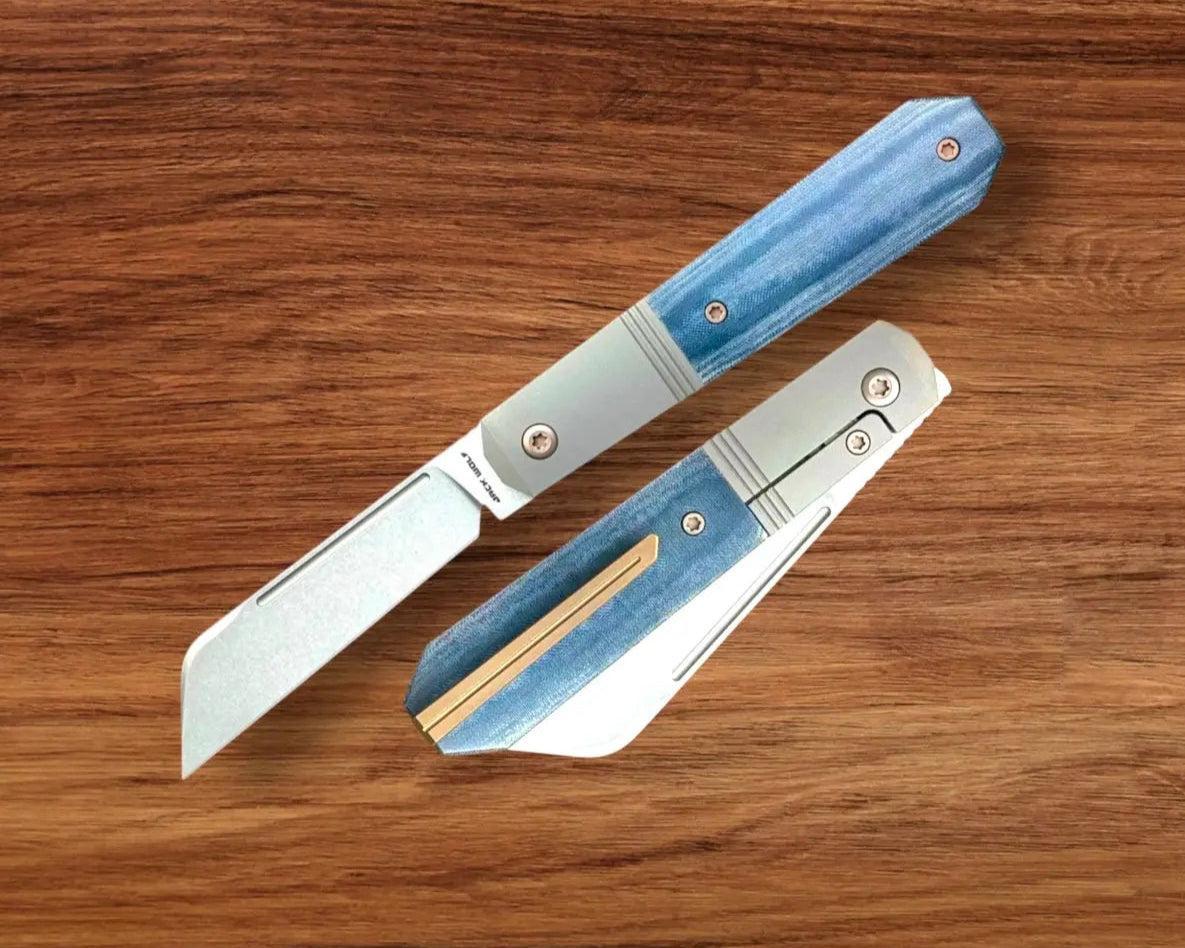 Jack Wolf Knives-Jack Wolf Knives - AFTER HOURS JACK - BLUE LINEN MICARTA STONEWASH - w/ FREE Skiff Bearings-1-Urban Cutlery