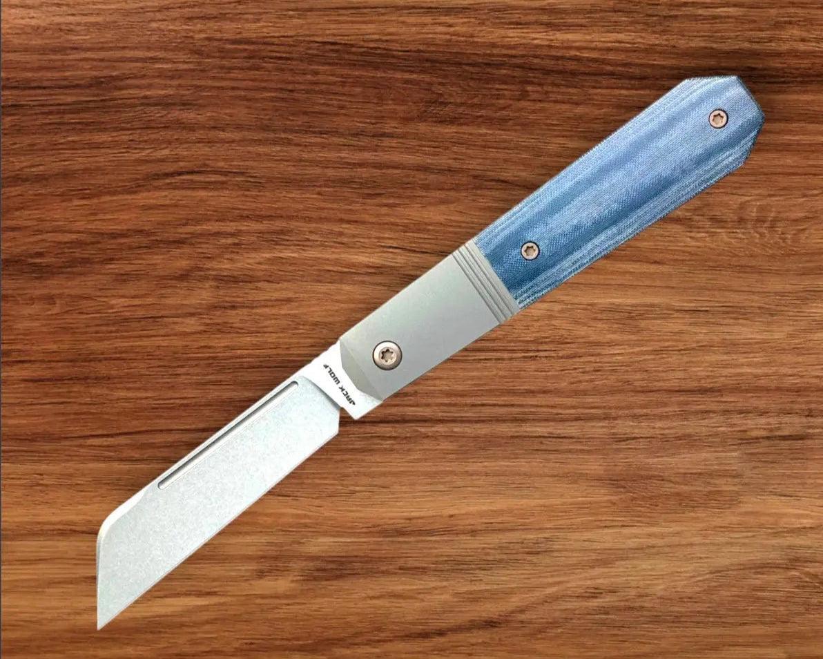 Jack Wolf Knives-Jack Wolf Knives - AFTER HOURS JACK - BLUE LINEN MICARTA STONEWASH - w/ FREE Skiff Bearings-2-Urban Cutlery