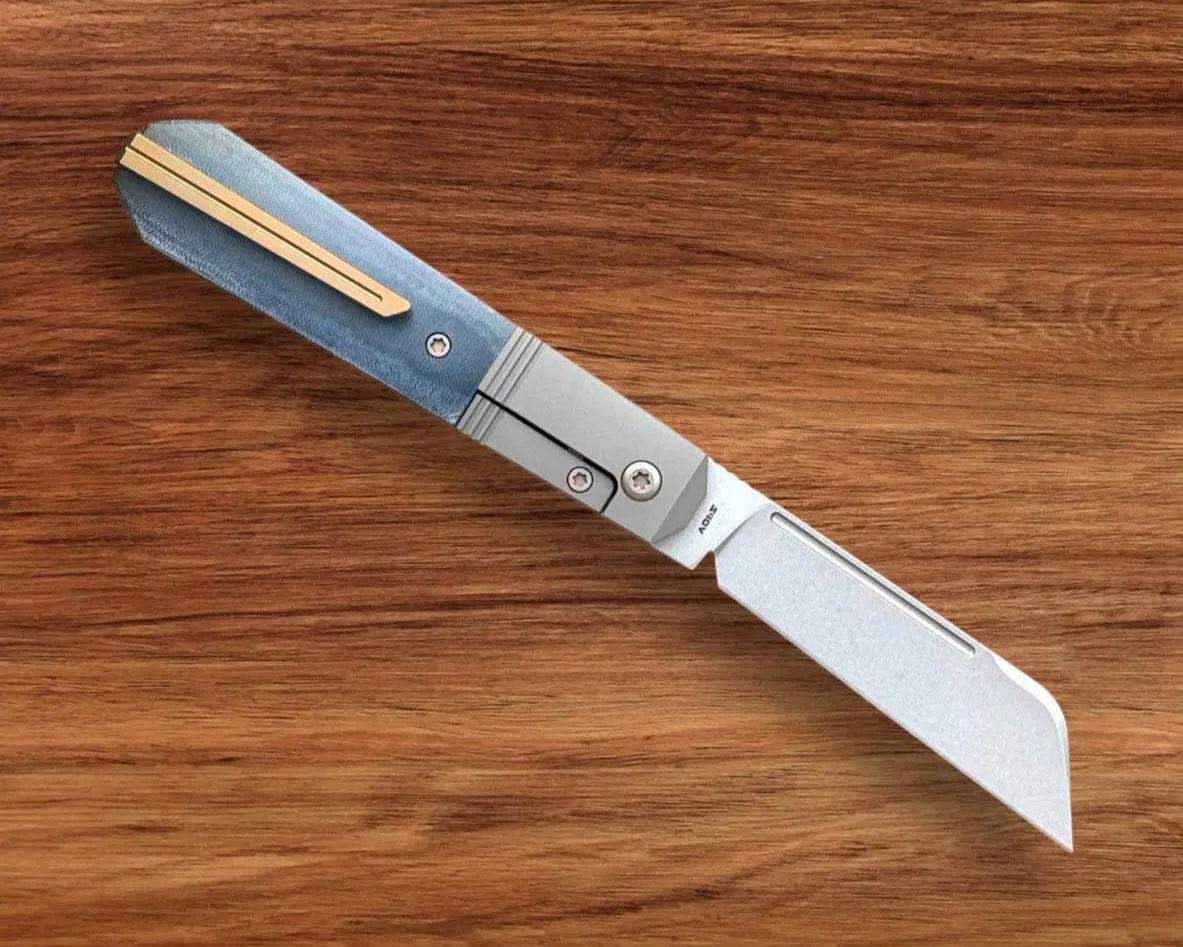 Jack Wolf Knives-Jack Wolf Knives - AFTER HOURS JACK - BLUE LINEN MICARTA STONEWASH - w/ FREE Skiff Bearings-3-Urban Cutlery