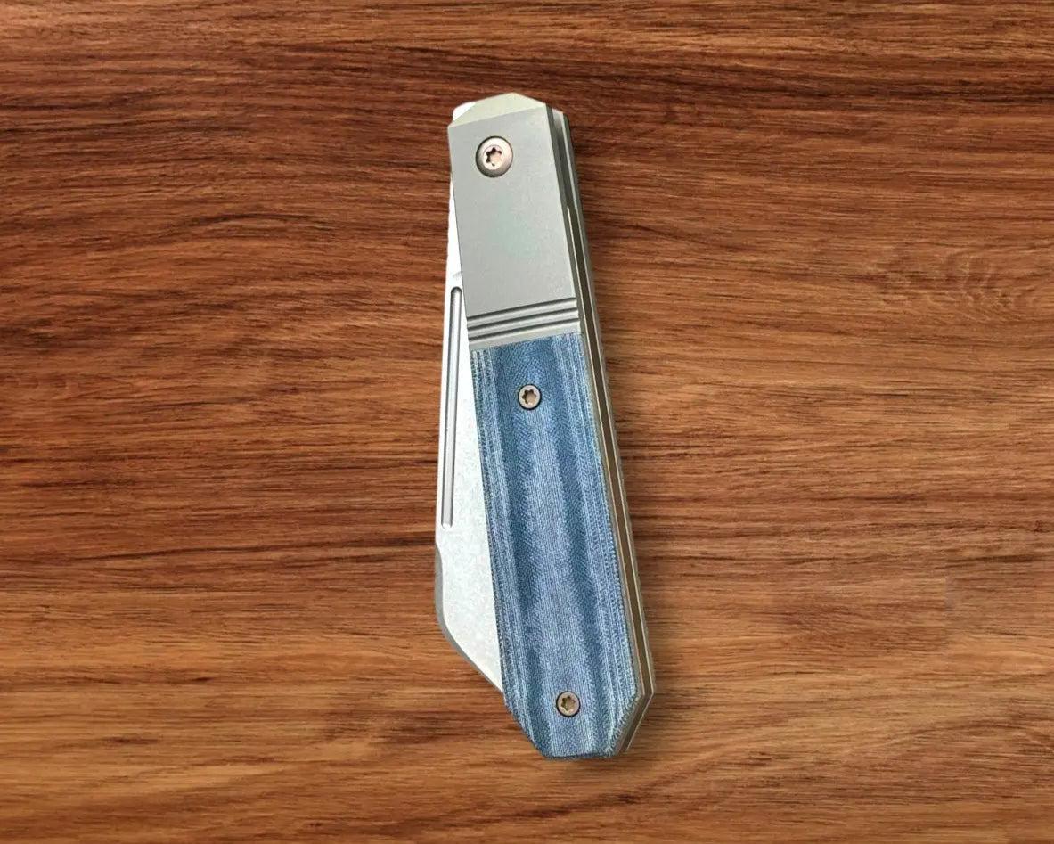 Jack Wolf Knives-Jack Wolf Knives - AFTER HOURS JACK - BLUE LINEN MICARTA STONEWASH - w/ FREE Skiff Bearings-4-Urban Cutlery