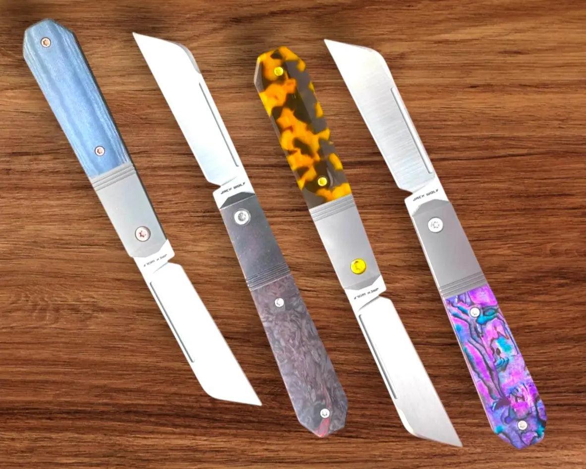 Jack Wolf Knives-Jack Wolf Knives - AFTER HOURS JACK - BLUE LINEN MICARTA STONEWASH - w/ FREE Skiff Bearings-7-Urban Cutlery