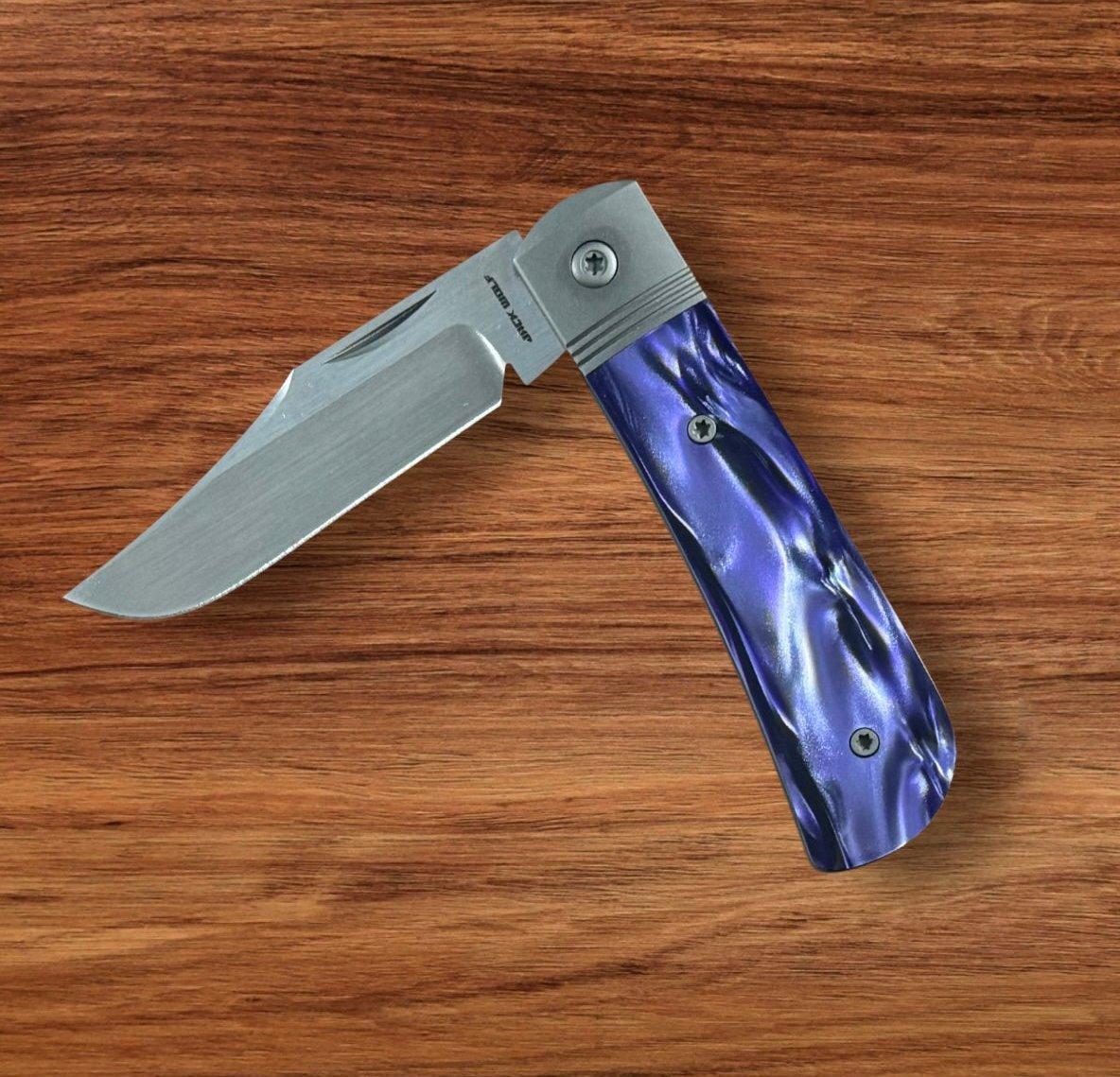 Jack Wolf Knives-Jack Wolf Knives - BENNY'S CLIP - KIRINITE COSMIC PURPLE HAND SATIN - w/ FREE Tumbler-3-Urban Cutlery