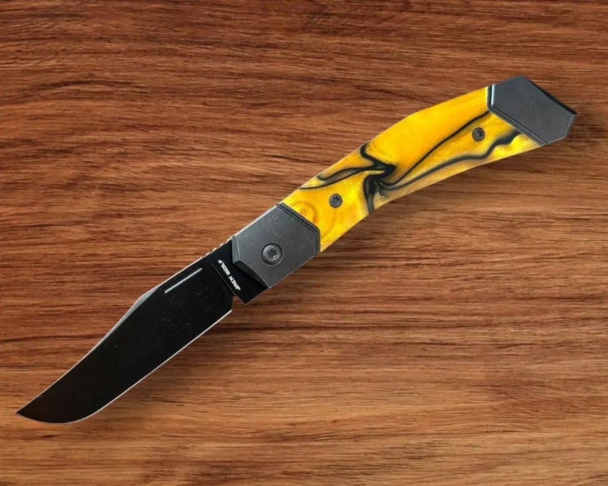 Jack Wolf Knives-Jack Wolf Knives - BIONIC JACK - KIRINITE LIQUID GOLD - w/ FREE Skiff Bearings-1-Urban Cutlery