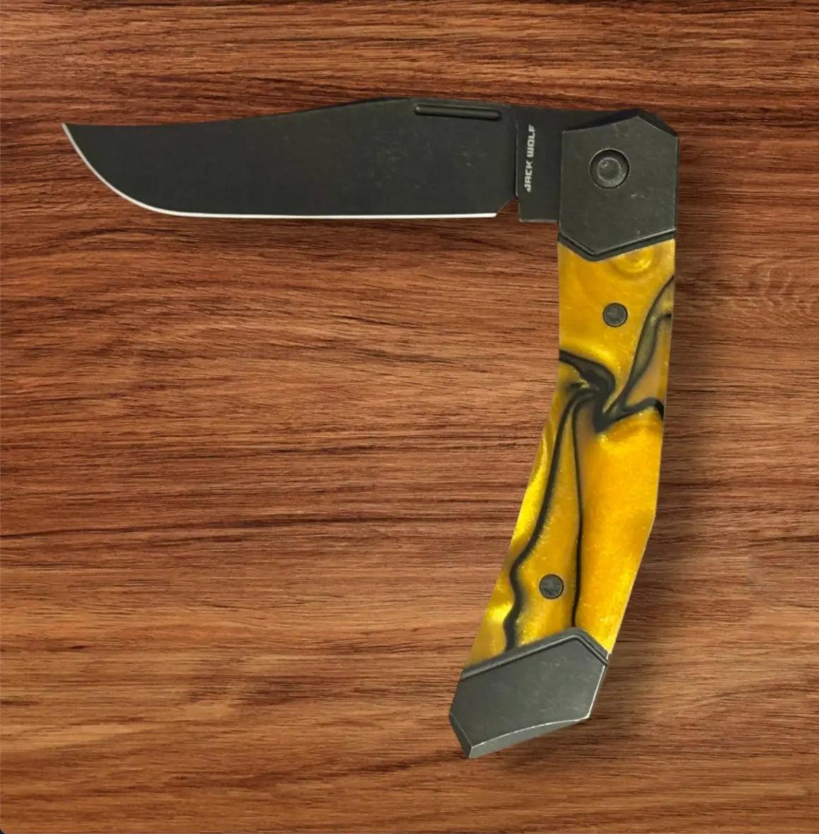 Jack Wolf Knives-Jack Wolf Knives - BIONIC JACK - KIRINITE LIQUID GOLD - w/ FREE Skiff Bearings-3-Urban Cutlery