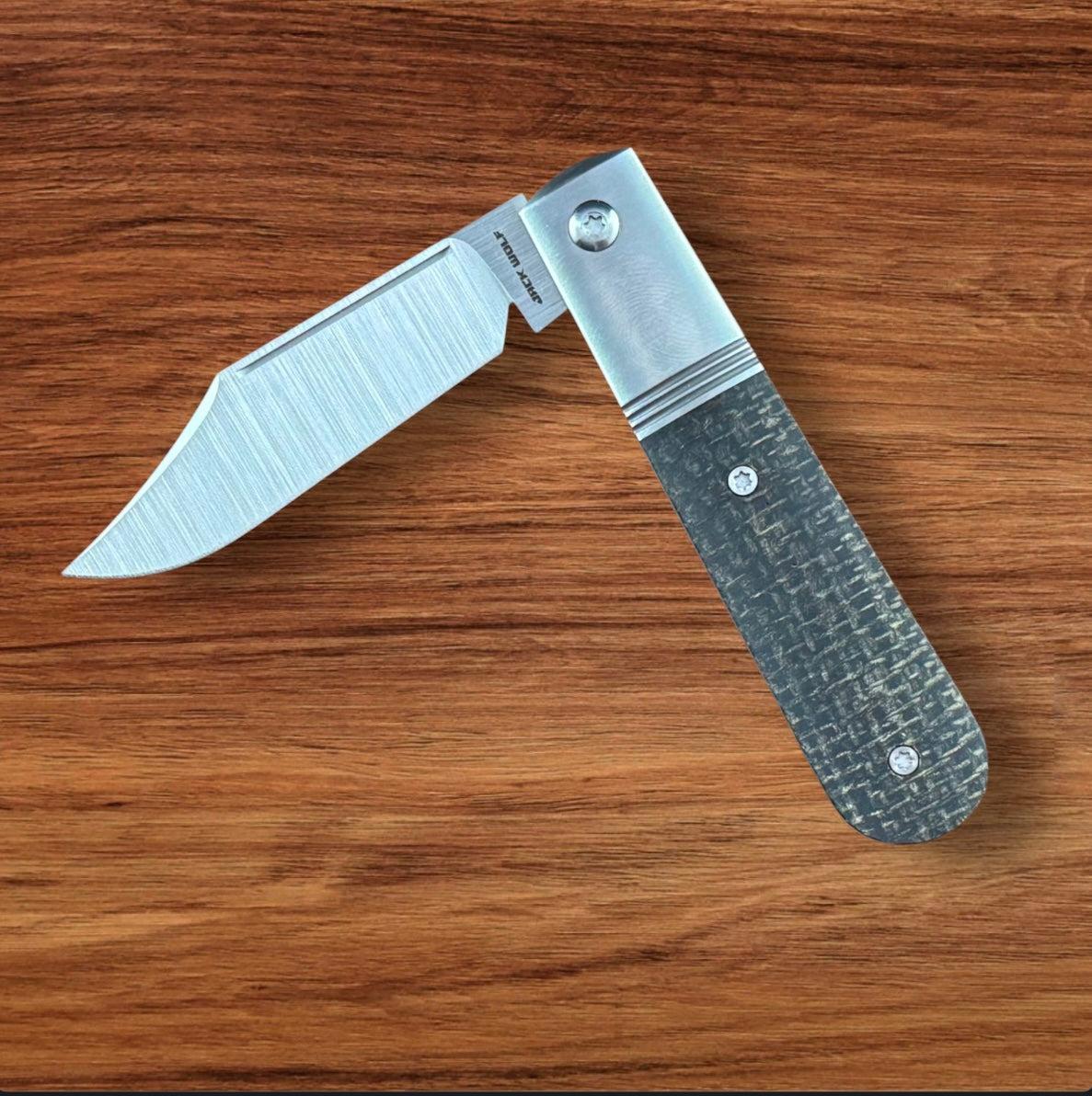 Jack Wolf Knives-Jack Wolf Knives - Big Bro Jack - BLACK BURLAP MICARTA - w/ FREE Steel Bottle-3-Urban Cutlery