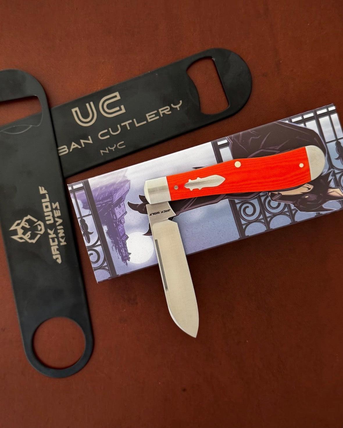Jack Wolf Knives-Jack Wolf Knives GATEWAY EUREKA - VIBE BENGAL ORANGE LINEN MICARTA-2-Urban Cutlery