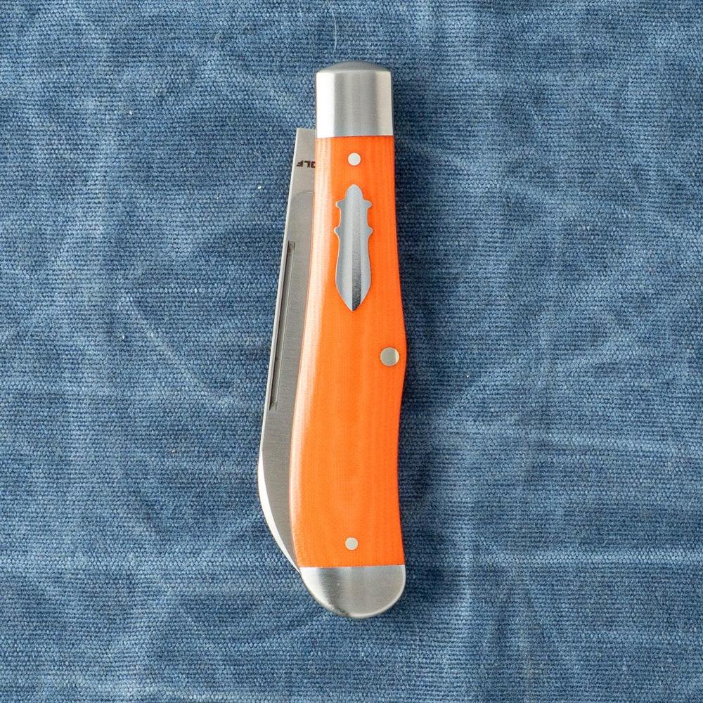 Jack Wolf Knives-Jack Wolf Knives GATEWAY EUREKA - VIBE BENGAL ORANGE LINEN MICARTA-6-Urban Cutlery