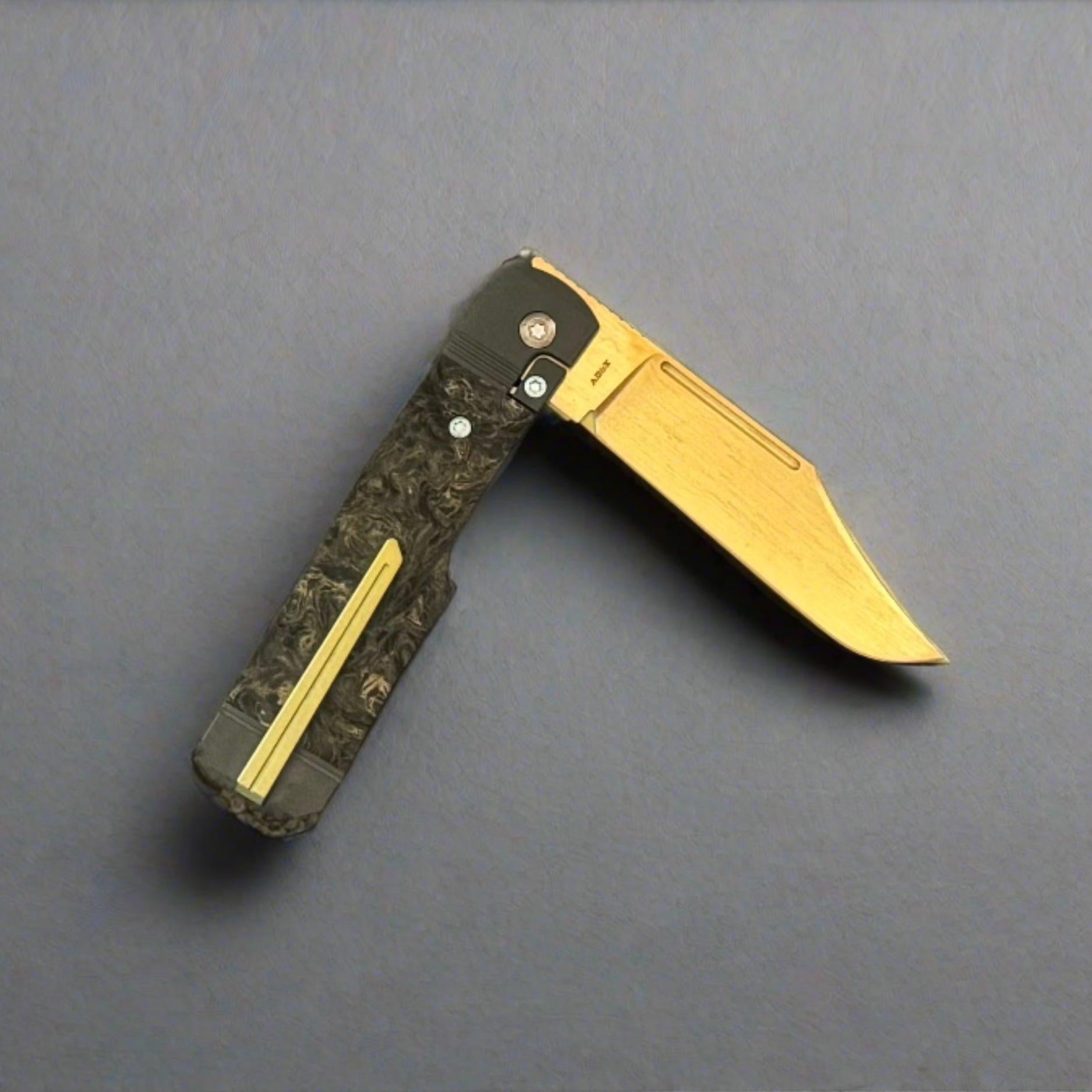 Jack Wolf Knives-Jack Wolf Knives - GUNSLINGER JACK - FAT CARBON DARK MATTER GOLD - 18K GOLD CUSTOM-3-Urban Cutlery