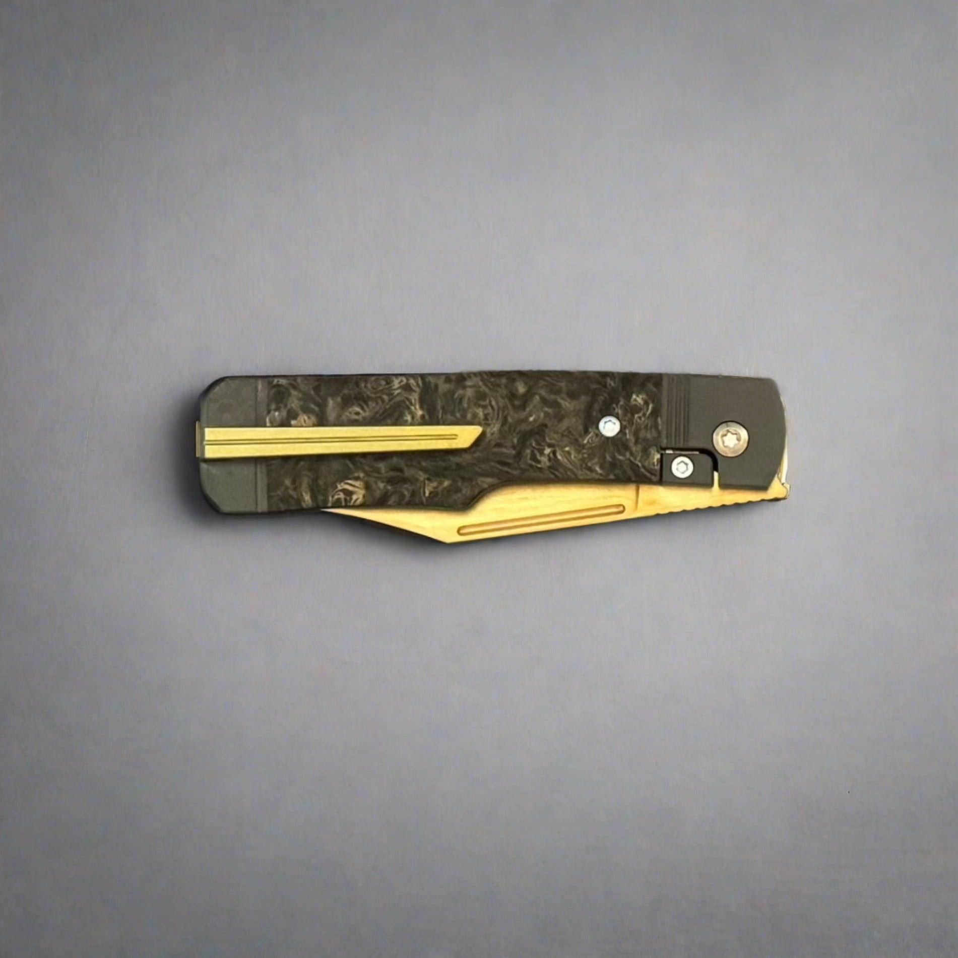 Jack Wolf Knives-Jack Wolf Knives - GUNSLINGER JACK - FAT CARBON DARK MATTER GOLD - 18K GOLD CUSTOM-7-Urban Cutlery