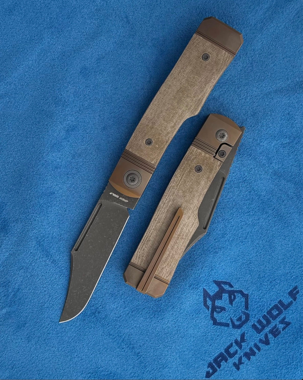 Jack Wolf Knives-Jack Wolf Knives - GUNSLINGER JACK - GREEN LINEN MICARTA-3-Urban Cutlery