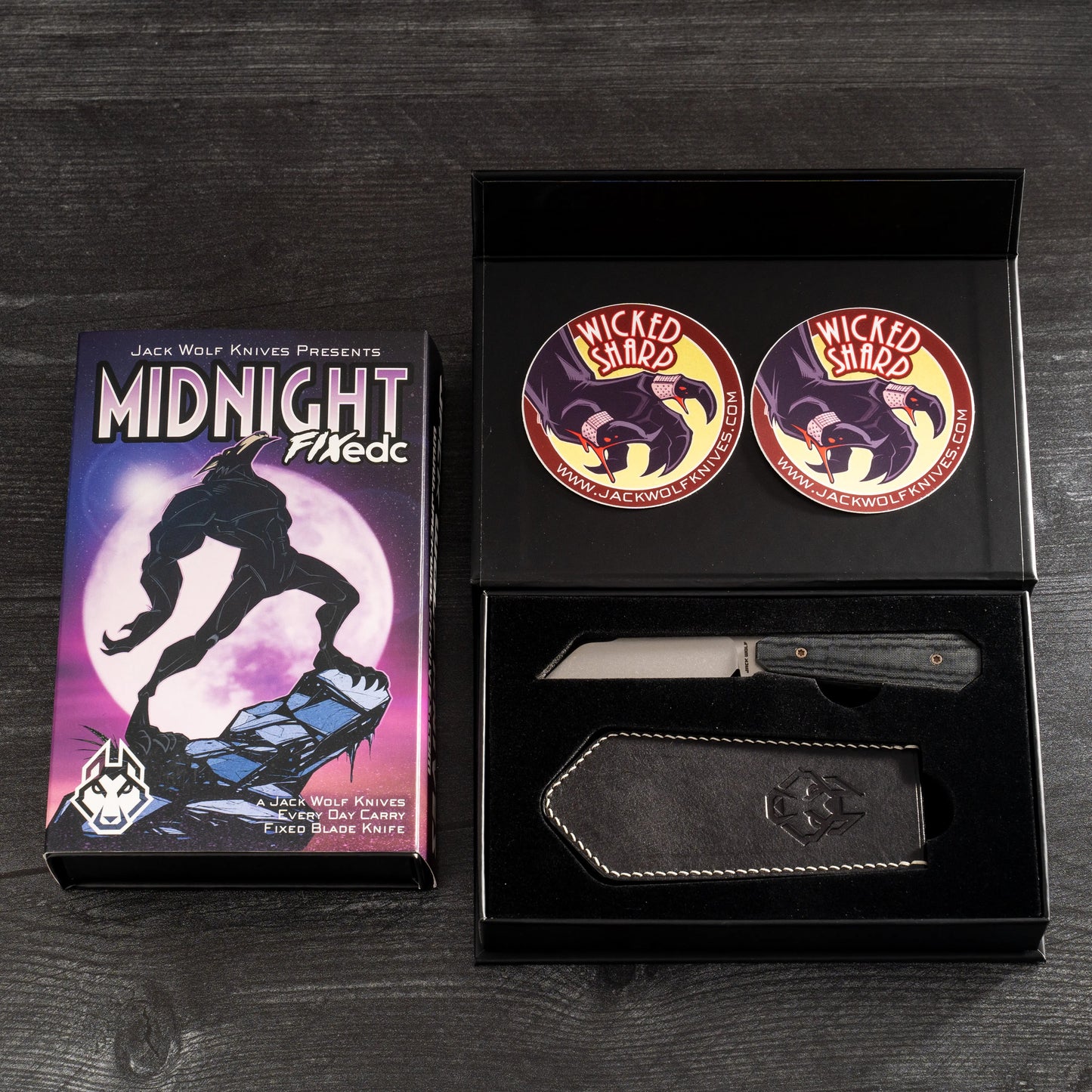 Jack Wolf Knives-Jack Wolf Knives - MIDNIGHT FIXedc - BLACK LINEN MICARTA STONEWASH-6-Urban Cutlery