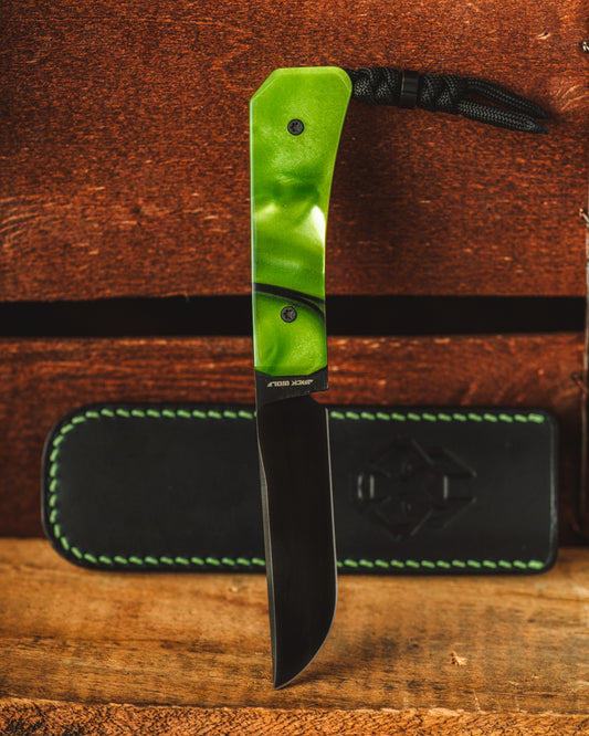 Jack Wolf Knives-Jack Wolf Knives - Pioneer FIXedc - KIRINITE TOXIC GREEN BELT SATIN DLC-1-Urban Cutlery