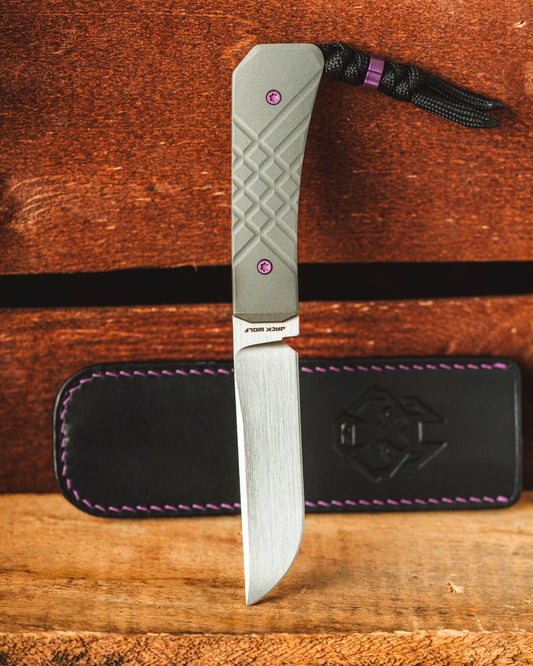 Jack Wolf Knives-Jack Wolf Knives - Pioneer FIXedc - TITANIUM CROSS HATCH 2 HAND SATIN-1-Urban Cutlery