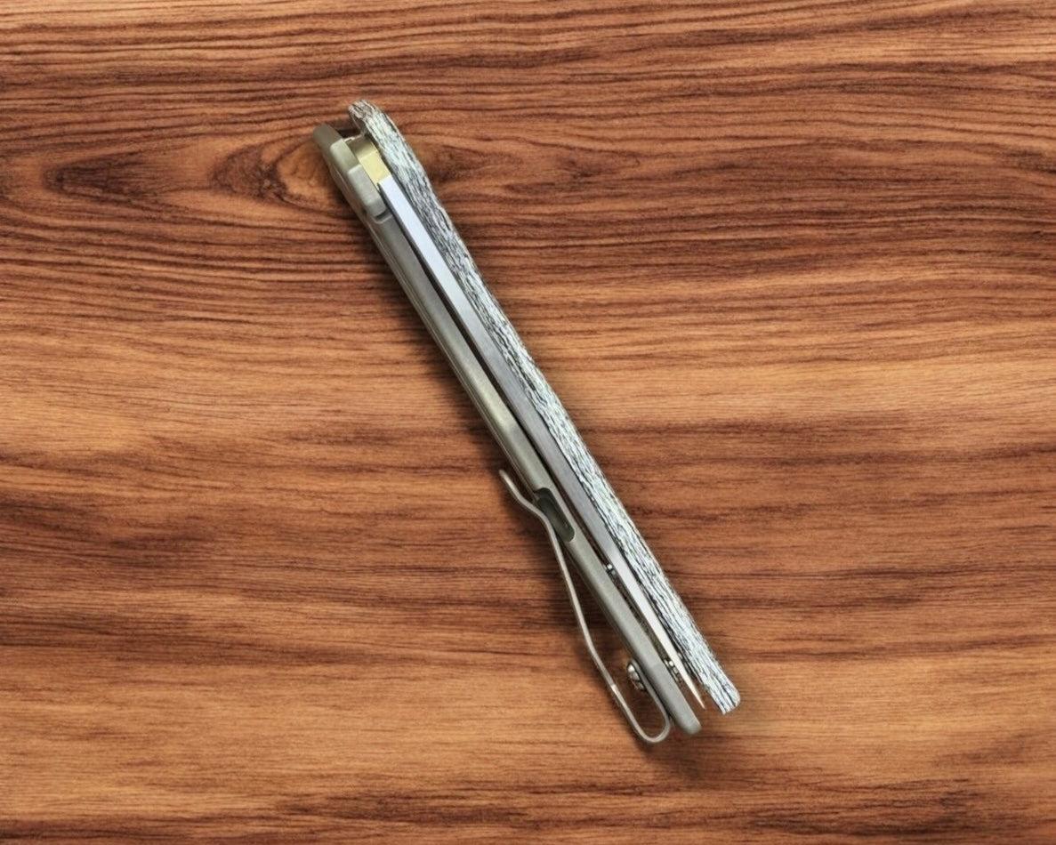John Gray-John Gray Slitter V2, Satin Combo-Edge Magnacut Blade, White TechnoCarbon, Textured Titanium Handle, Skeletonized-7-Urban Cutlery