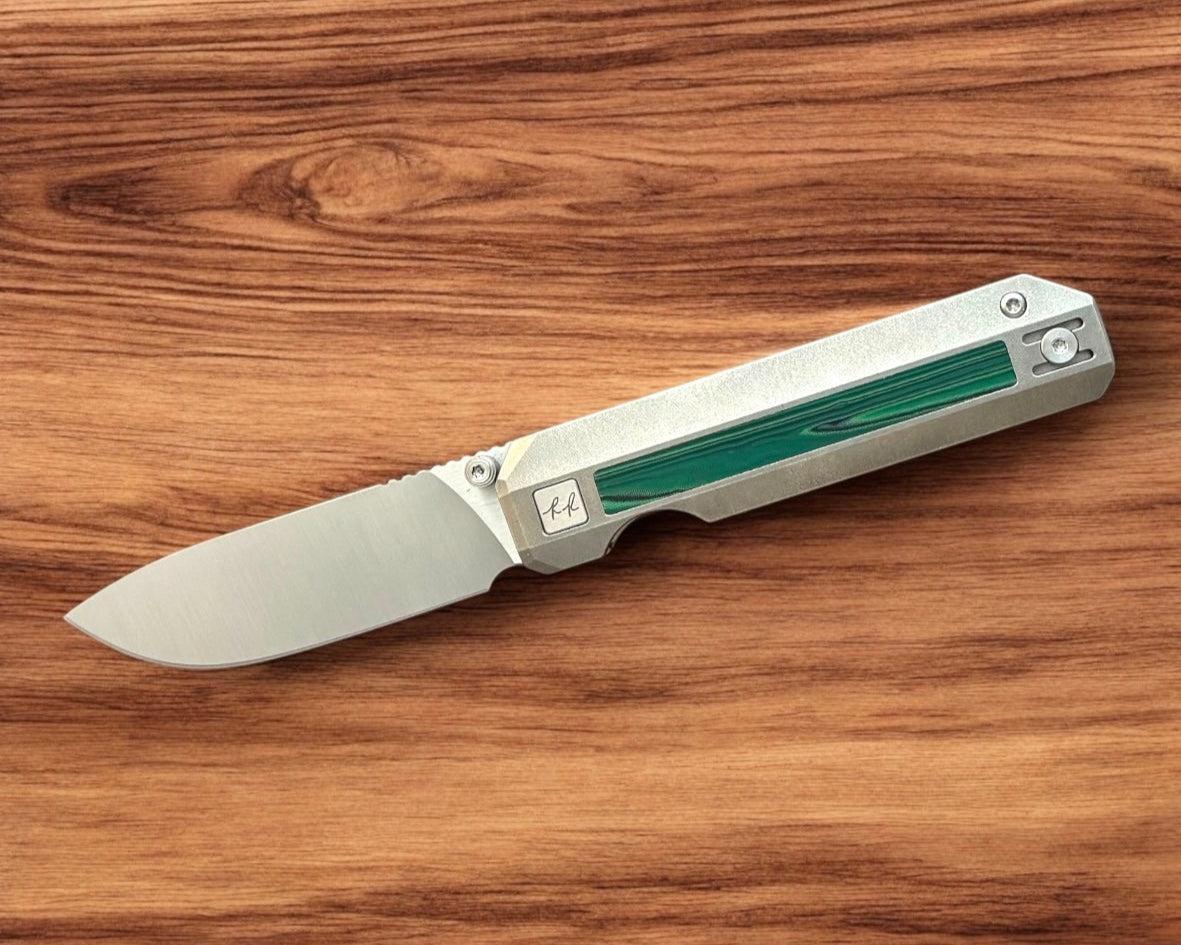 Knife Standards-Knife Standards RR3 - Orange Peel w/ Emerald Crazy Fiber Inlay Handle - Belt Satin Vanax SuperClean Blade - Milled Pocket Clip-2-Urban Cutlery