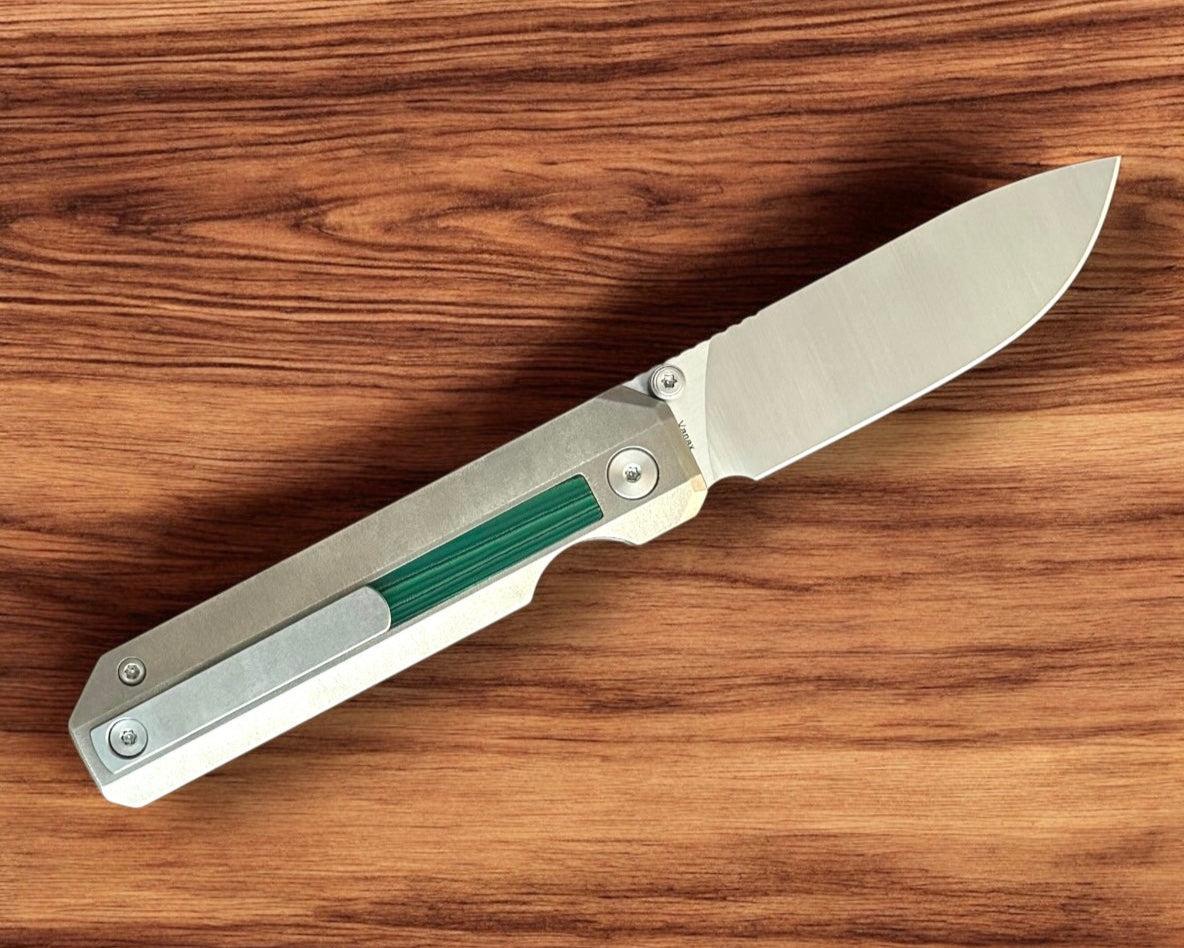 Knife Standards-Knife Standards RR3 - Orange Peel w/ Emerald Crazy Fiber Inlay Handle - Belt Satin Vanax SuperClean Blade - Milled Pocket Clip-3-Urban Cutlery