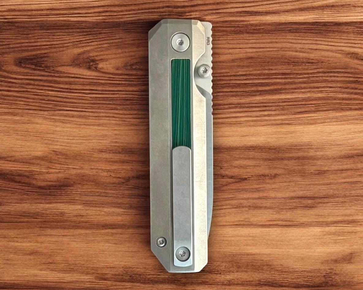 Knife Standards-Knife Standards RR3 - Orange Peel w/ Emerald Crazy Fiber Inlay Handle - Belt Satin Vanax SuperClean Blade - Milled Pocket Clip-5-Urban Cutlery