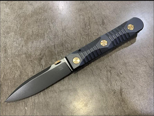 Les George; Elishewitz Knives-Elishewitz x Les George - Ek integral folder - Black DLC Handle Finish - Dirk Style Dagger Blade-1-Urban Cutlery