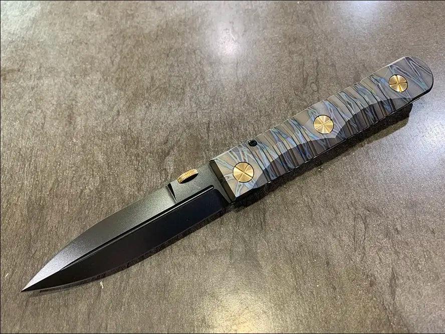 Les George; Elishewitz Knives-Elishewitz x Les George - Ek integral folder - Tiger Stripe Handle Finish - Dagger Blade (Single Edgle)-1-Urban Cutlery