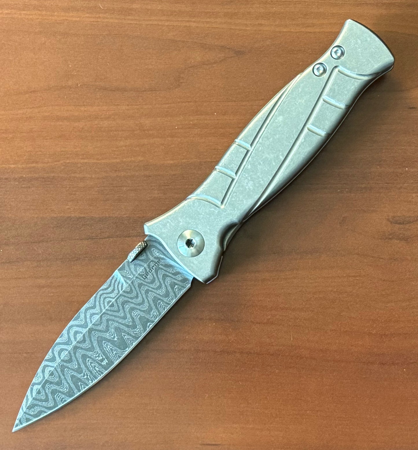 Les George Knives-Les George Knives MK3 - Damascus Blade - Sweep Stonewash Titanium Handle-1-Urban Cutlery