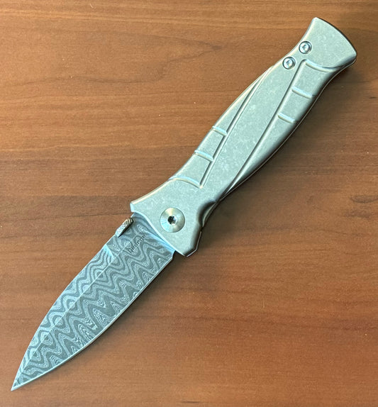 Les George Knives-Les George Knives MK3 - Damascus Blade - Sweep Stonewash Titanium Handle-1-Urban Cutlery