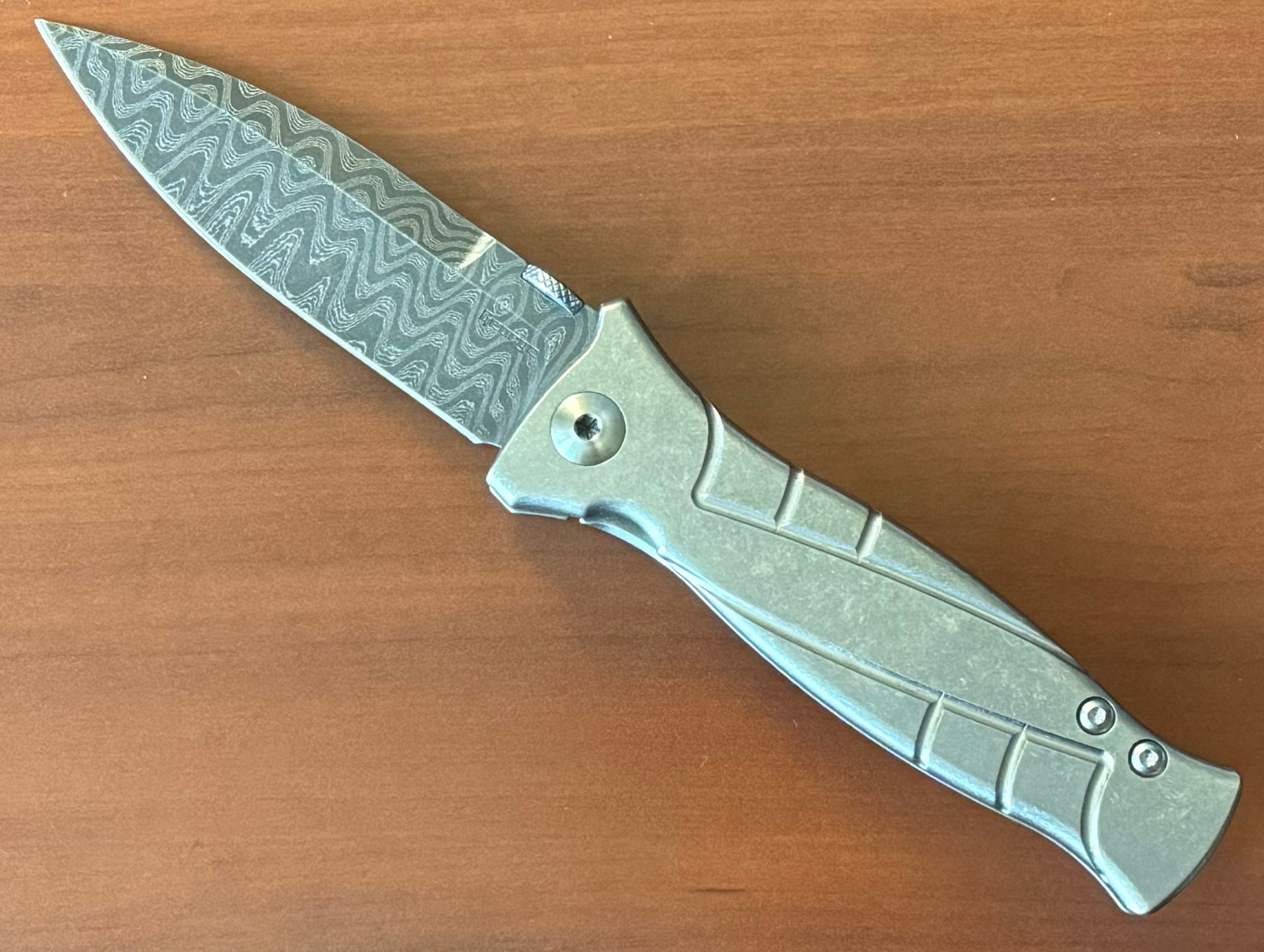 Les George Knives-Les George Knives MK3 - Damascus Blade - Sweep Stonewash Titanium Handle-2-Urban Cutlery