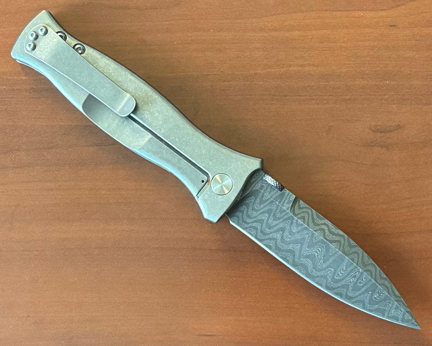 Les George Knives-Les George Knives MK3 - Damascus Blade - Sweep Stonewash Titanium Handle-3-Urban Cutlery
