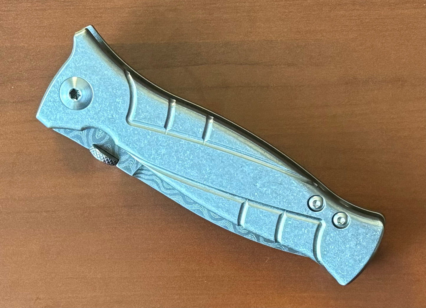 Les George Knives-Les George Knives MK3 - Damascus Blade - Sweep Stonewash Titanium Handle-4-Urban Cutlery