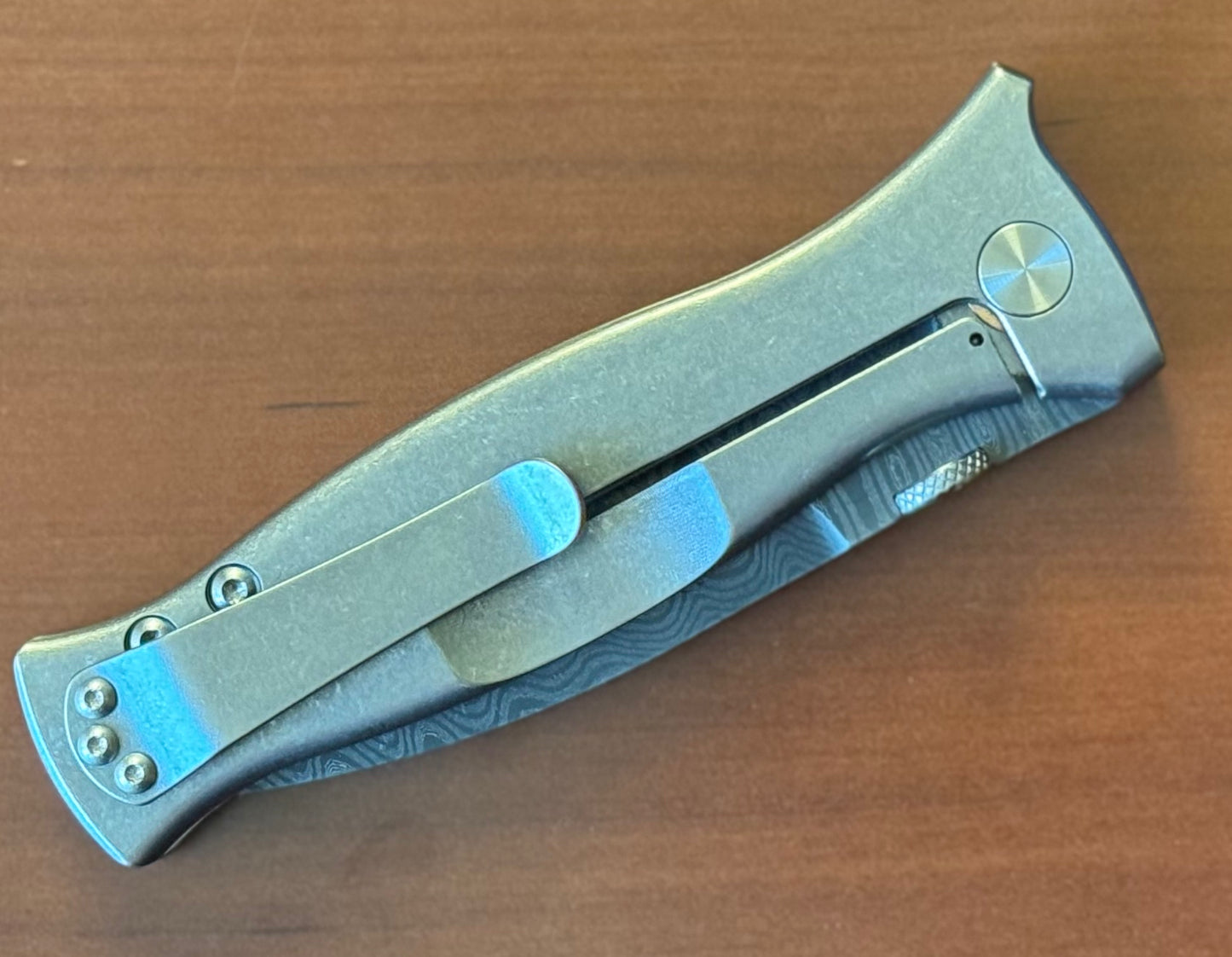 Les George Knives-Les George Knives MK3 - Damascus Blade - Sweep Stonewash Titanium Handle-5-Urban Cutlery