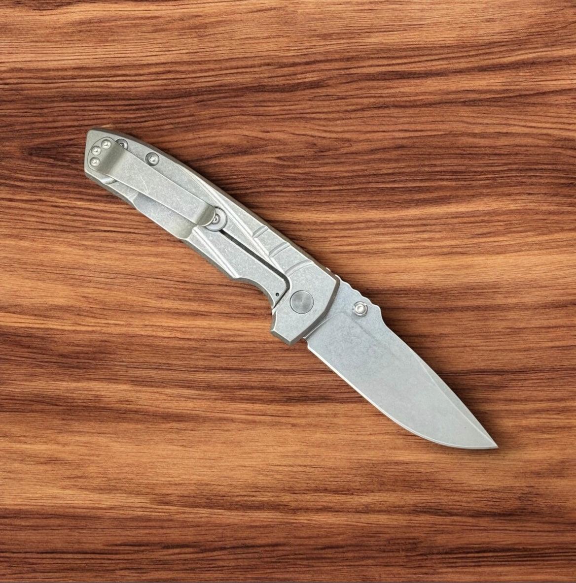 Les George Knives-Les George Knives Talos Sweep Milled Frame Lock - Stonewash Handle & Blade-2-Urban Cutlery