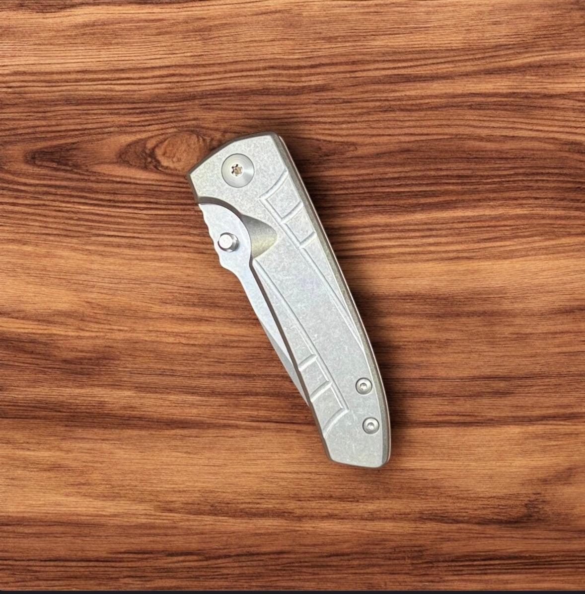 Les George Knives-Les George Knives Talos Sweep Milled Frame Lock - Stonewash Handle & Blade-3-Urban Cutlery