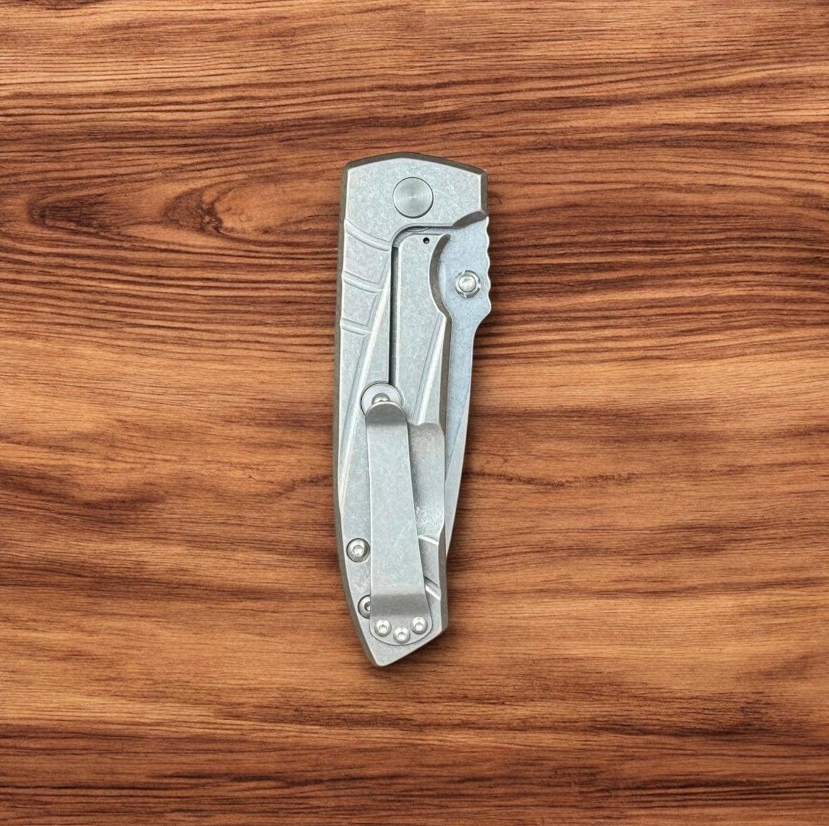 Les George Knives-Les George Knives Talos Sweep Milled Frame Lock - Stonewash Handle & Blade-4-Urban Cutlery