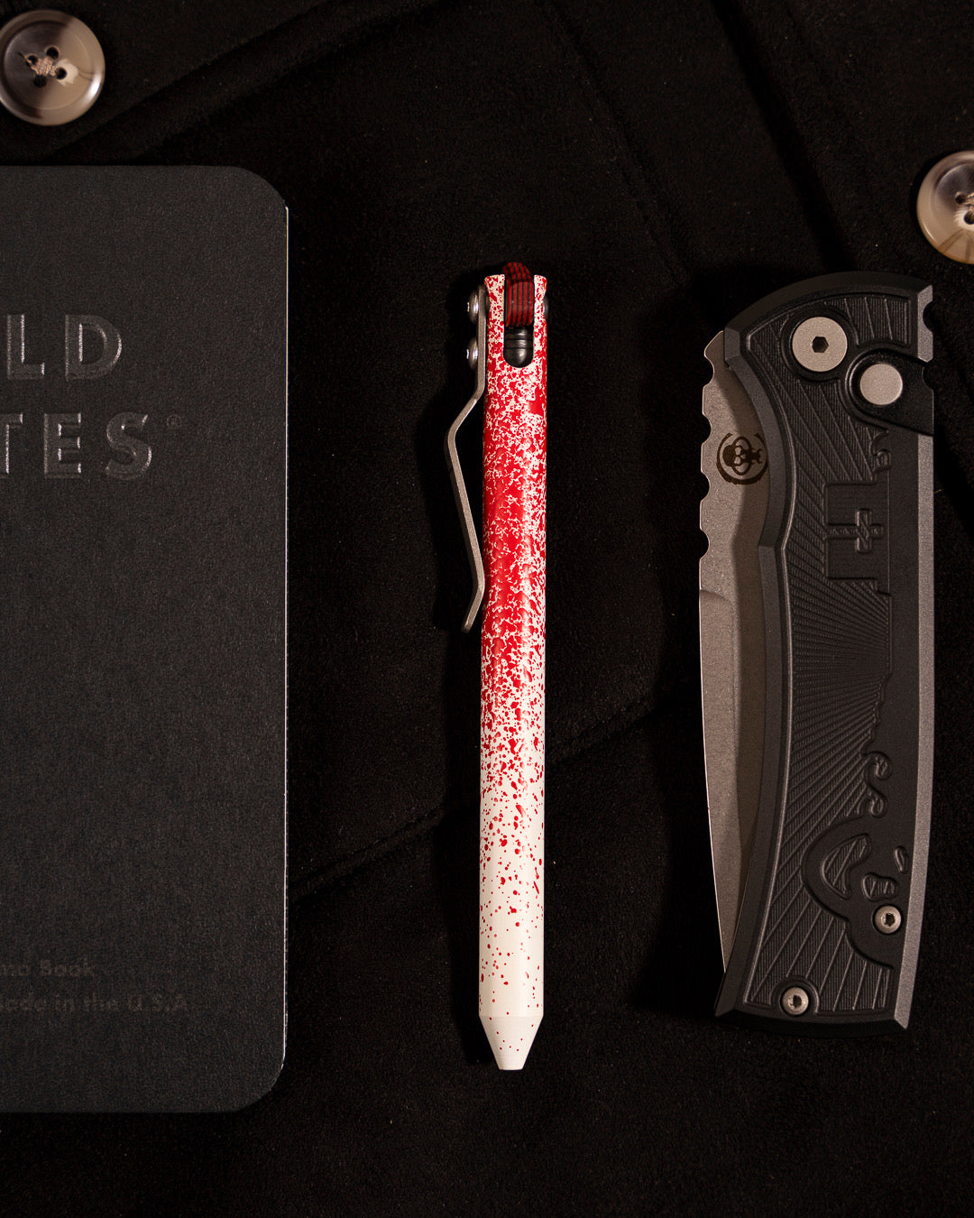 Maverick Customs Flipper Universal Pen - White/Red Splatter Cerakote Aluminum - Camo G10 Flipper