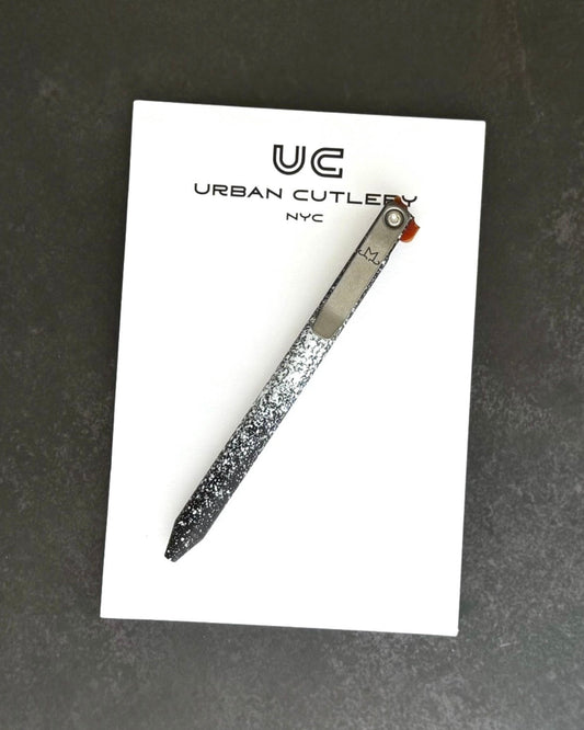 Maverick Customs-Maverick Customs Flipper Universal Pen - Black/White Splatter Aluminum - Butterscotch Micarta Flipper - Milled Ti Clip-1-Urban Cutlery