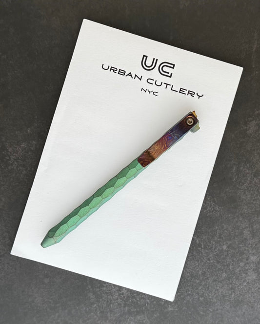Maverick Customs-Maverick Customs Flipper Universal Pen - Full Sculpted Green Anodized Ti - Timascus Flipper - Milled Timascus Clip-1-Urban Cutlery