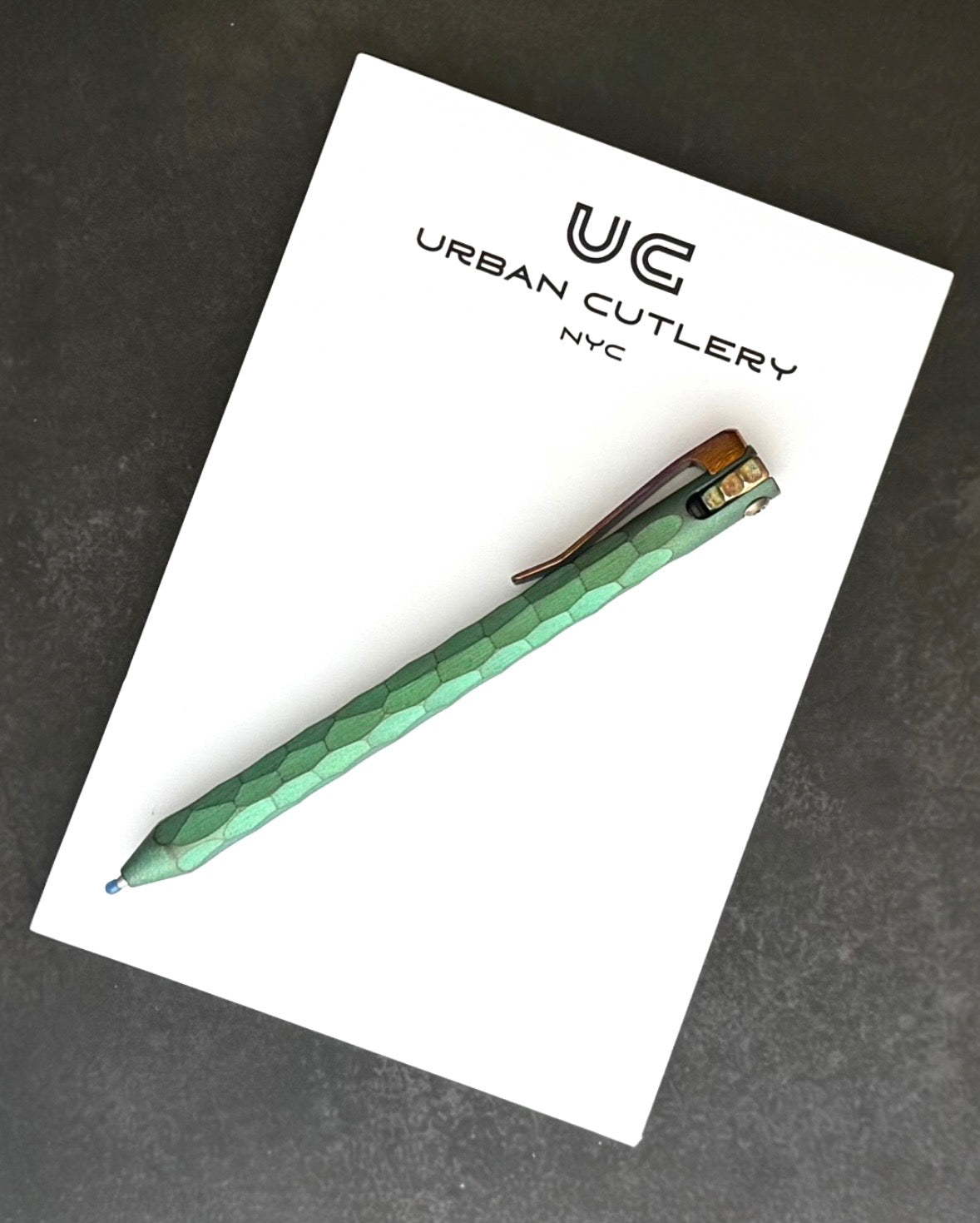 Maverick Customs-Maverick Customs Flipper Universal Pen - Full Sculpted Green Anodized Ti - Timascus Flipper - Milled Timascus Clip-2-Urban Cutlery