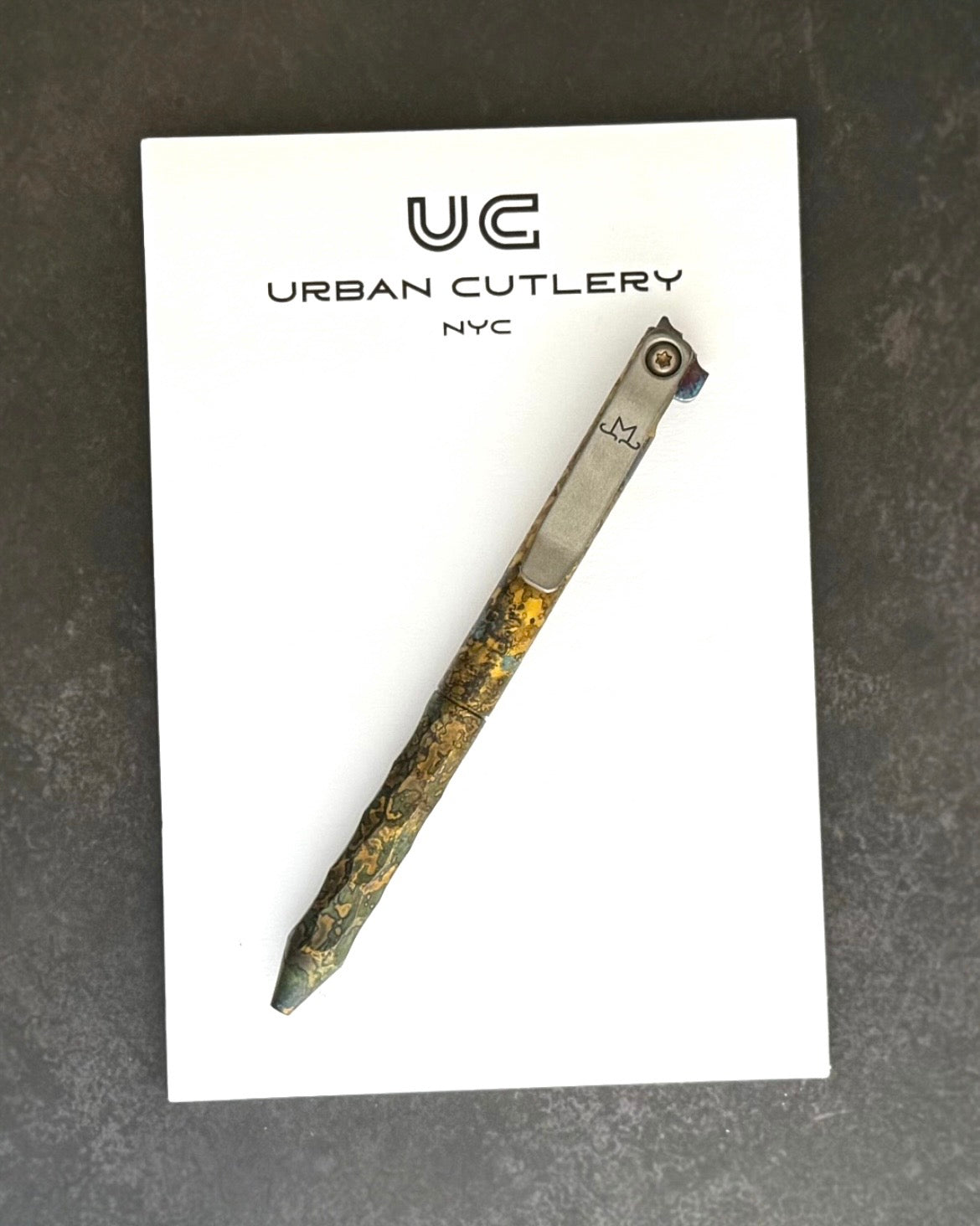 Maverick Customs-Maverick Customs Flipper Universal Pen - Half Sculpted Shipwrecked Brass - Ti Flipper - Milled Ti Clip-2-Urban Cutlery