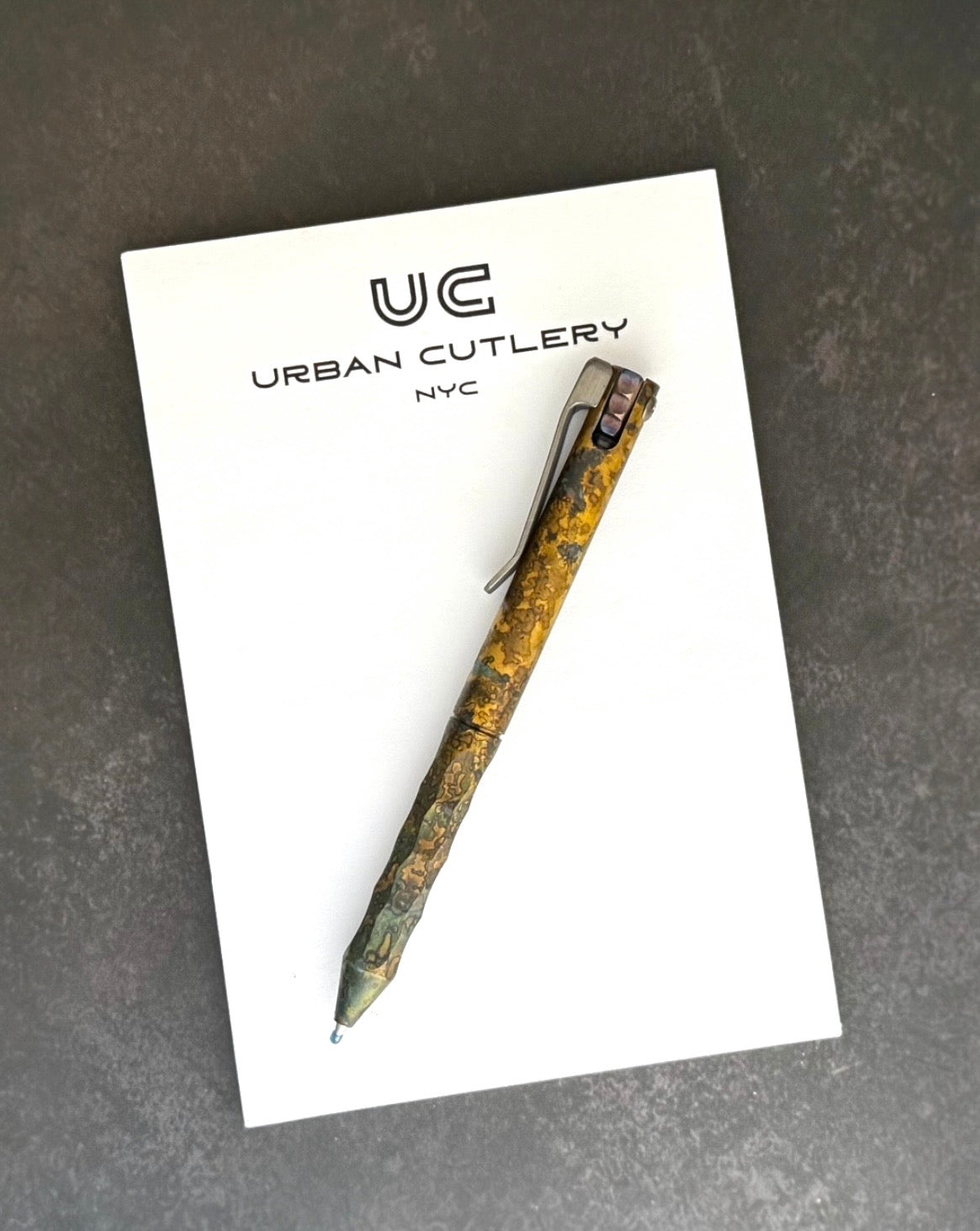 Maverick Customs-Maverick Customs Flipper Universal Pen - Half Sculpted Shipwrecked Brass - Ti Flipper - Milled Ti Clip-4-Urban Cutlery