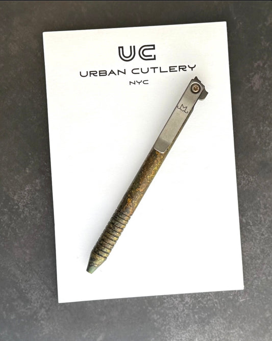 Maverick Customs-Maverick Customs Flipper Universal Pen - Ringed Shipwrecked Brass - Ti Flipper - Milled Ti Clip-1-Urban Cutlery