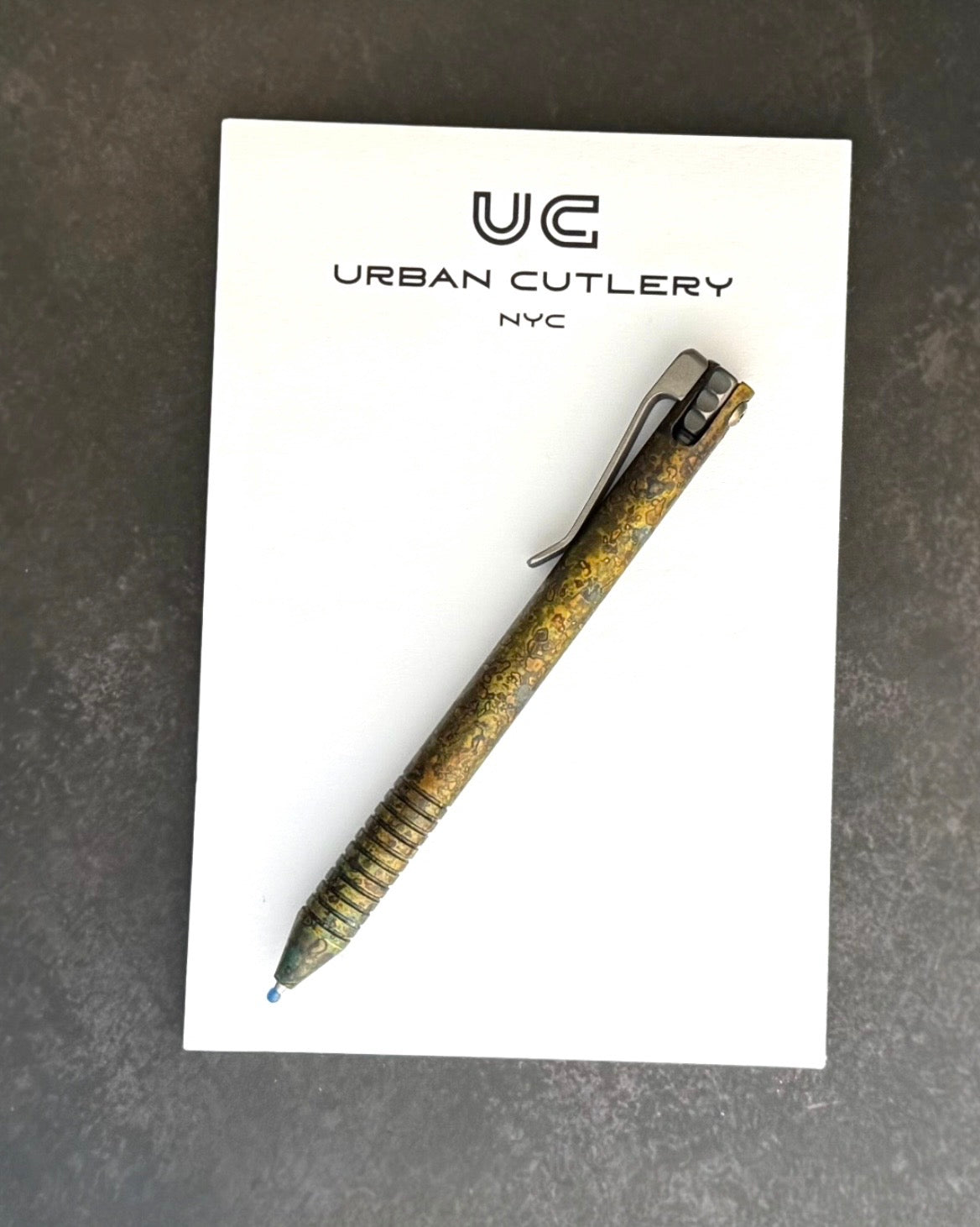 Maverick Customs-Maverick Customs Flipper Universal Pen - Ringed Shipwrecked Brass - Ti Flipper - Milled Ti Clip-2-Urban Cutlery